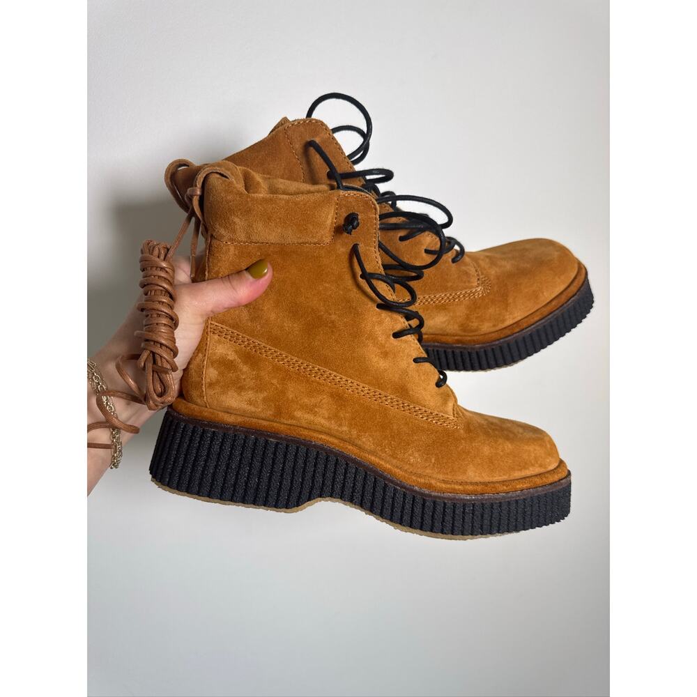 rag & bone Suede Platform Lace-Up Ankle Boots in Camel Brown